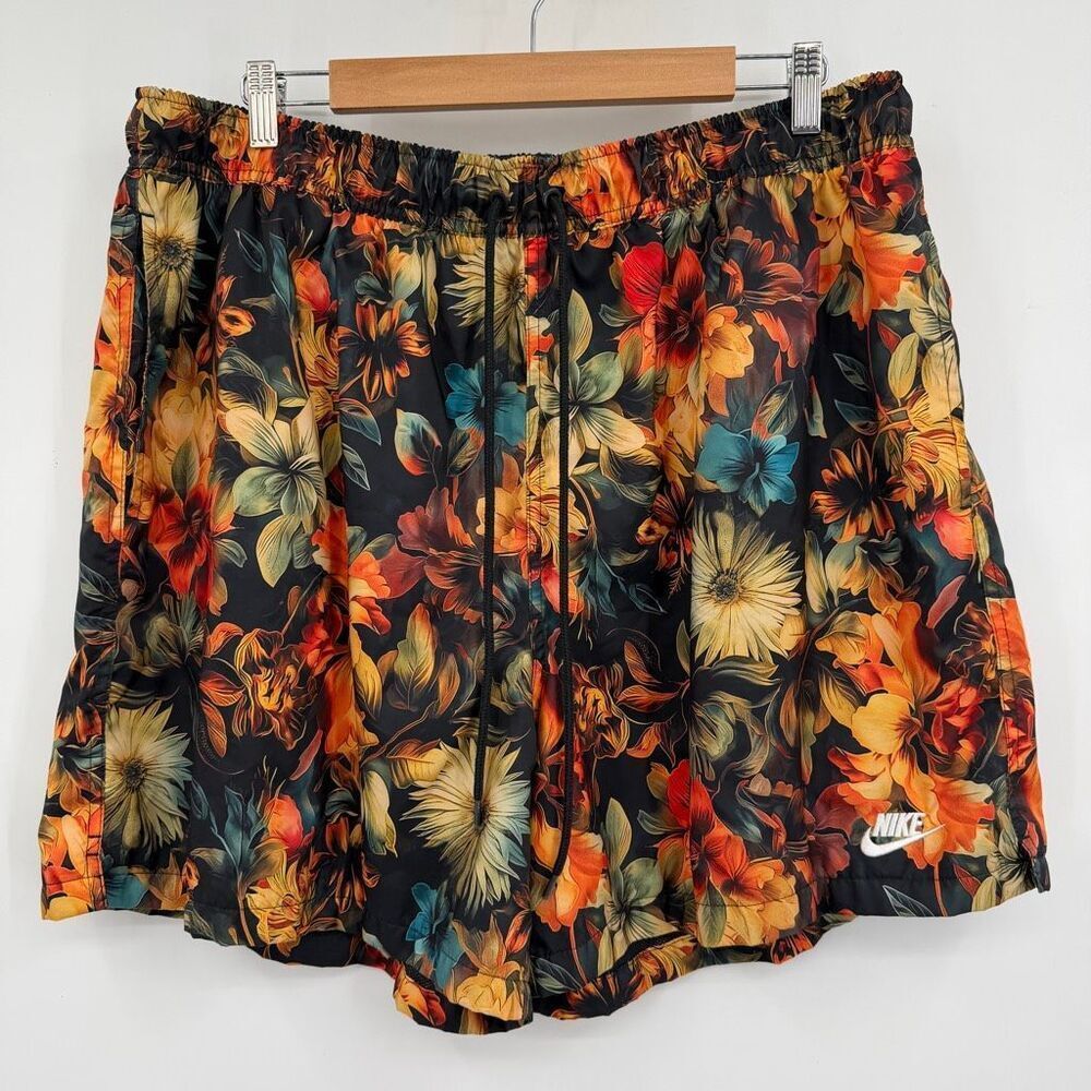 Nike Floral Swim Trunks Black Tropical Print Drawstring Shorts Men’s XXL